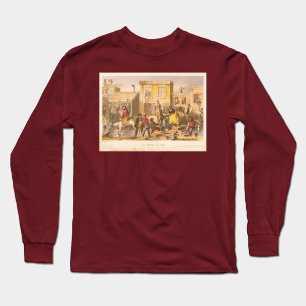 Western Town Vintage Painting Long Sleeve T-Shirt by pocketlama